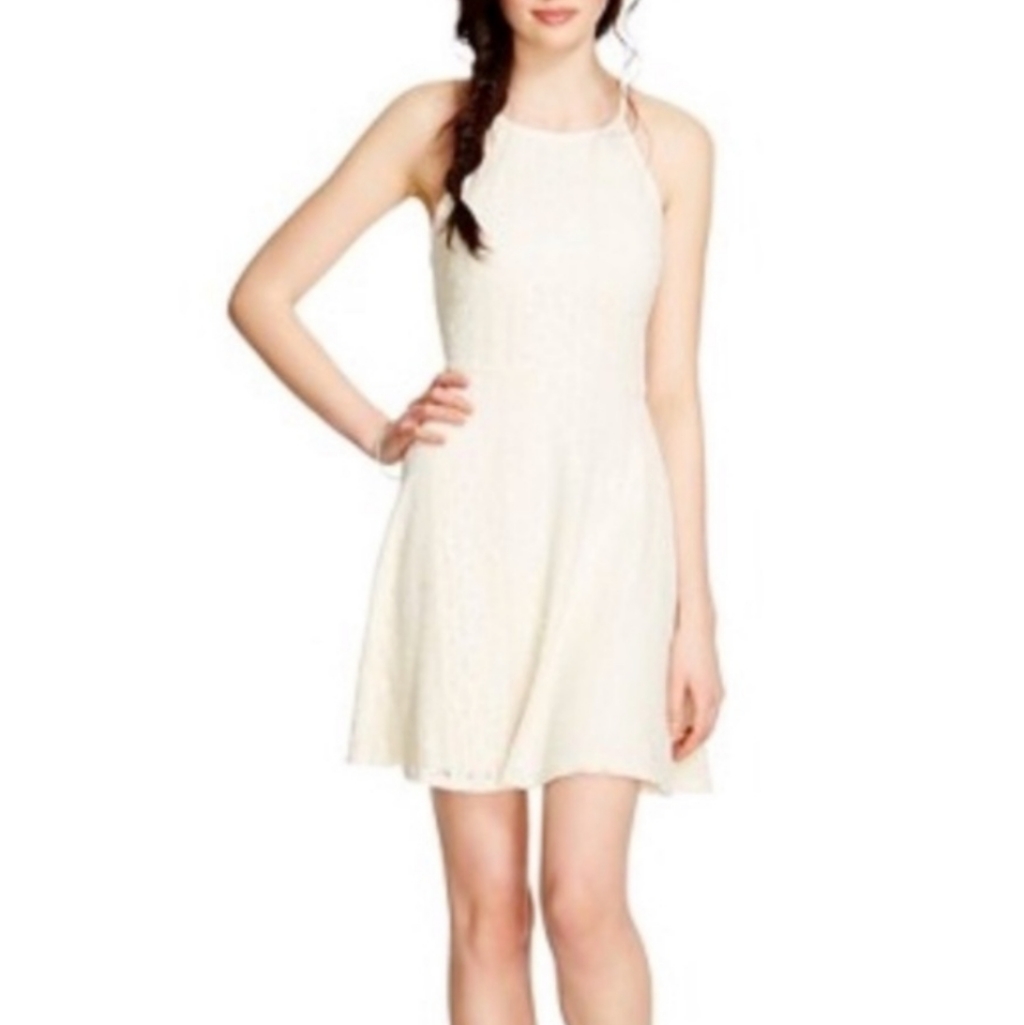 Mossimo Junior's Ivory Cream Floral Lace Skater Mini Dress Size Large